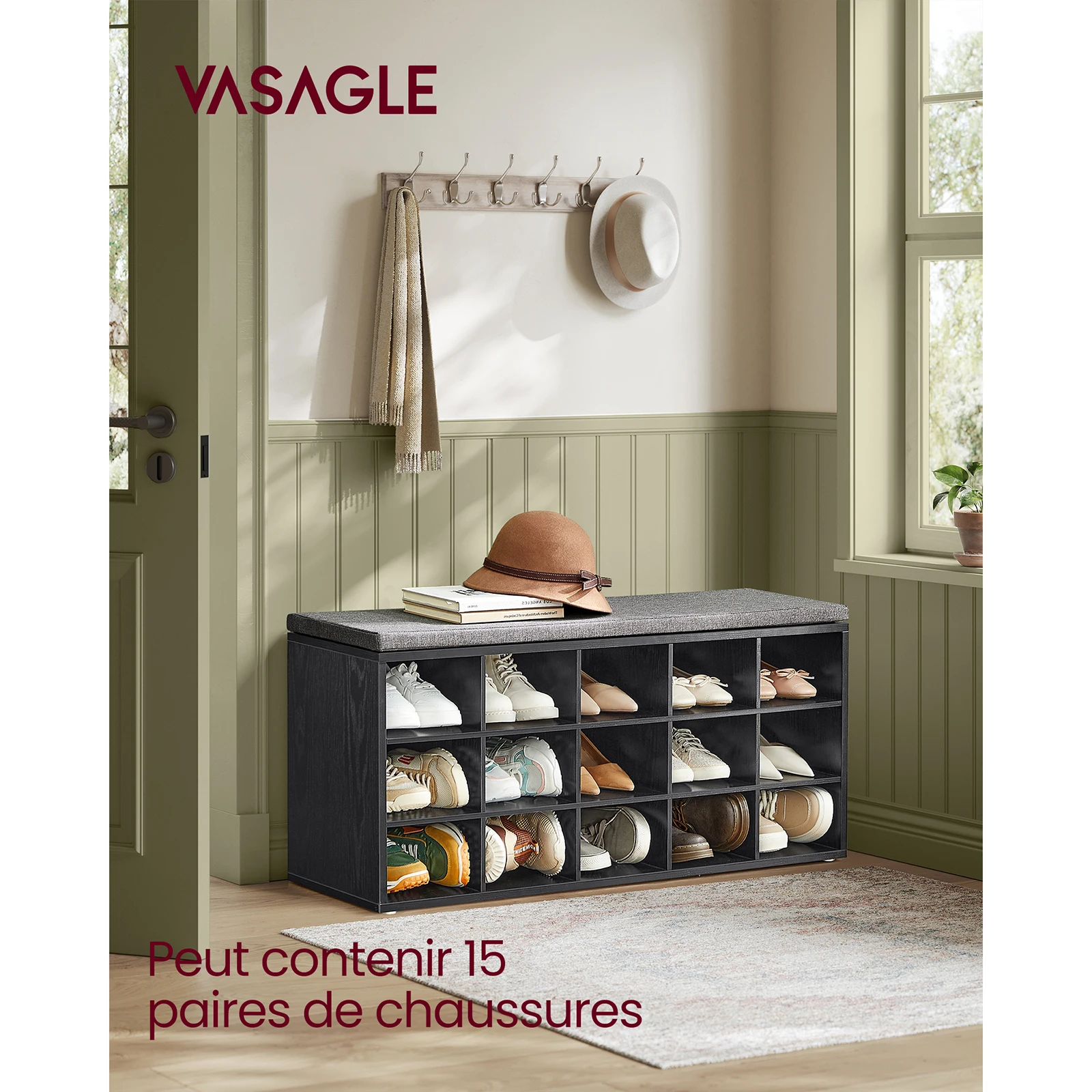 VASAGLE Banc à Chaussures, Organiseur de Chaussures avec 15 Compartiments, Siège Rembourré, pour Entrée, Couloir, Placard - AliExpress