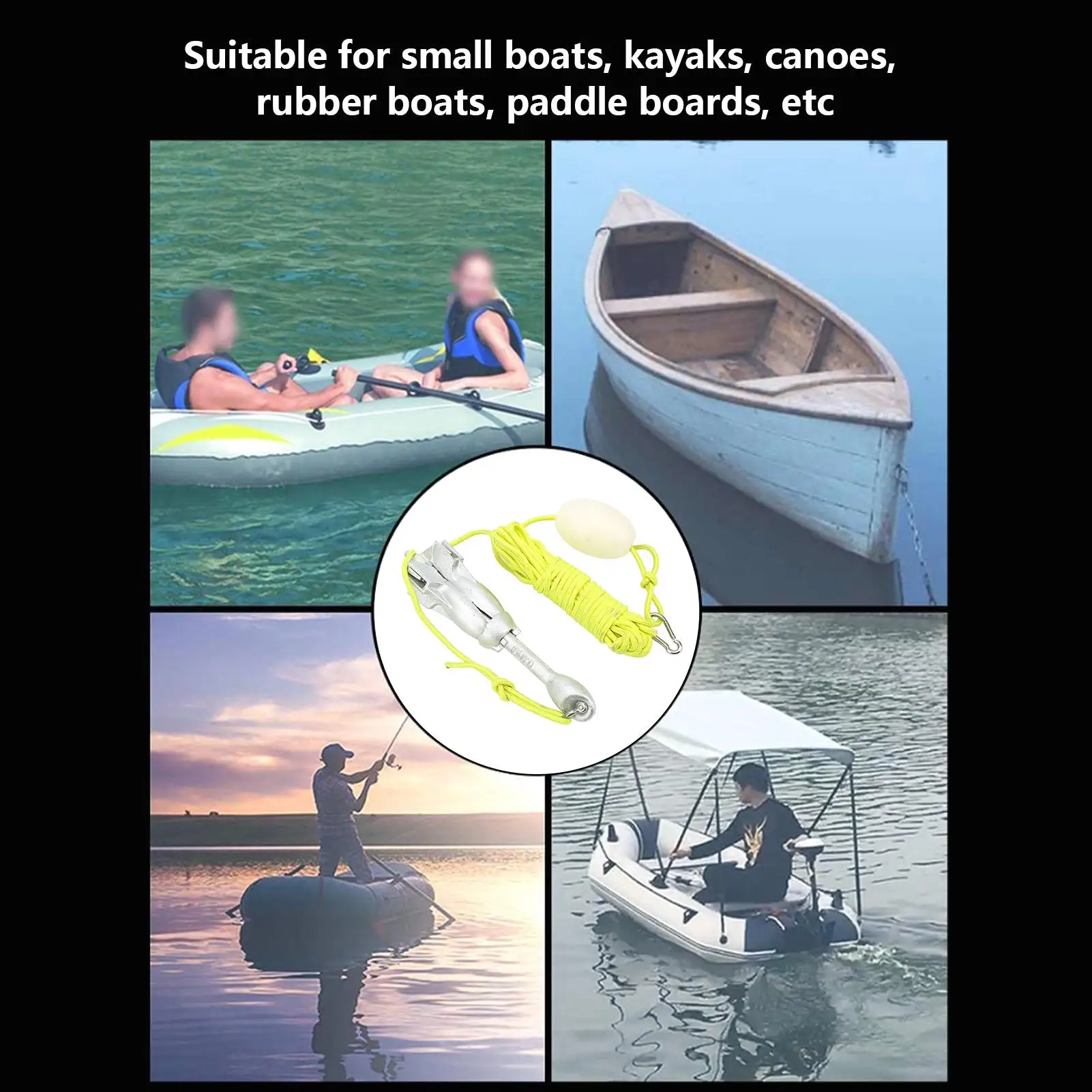 Carbon Steel Anchor Kit for Kayaks-Foldable, Easy Connection, 4 Claw Design, Strong Holding Power-Ideal for Lake Use