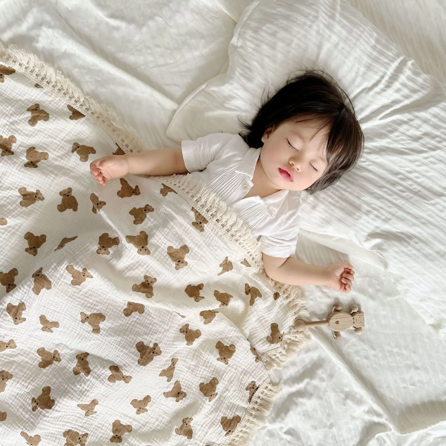 Mantas para bebé con estampado de oso, muselina de algodón para recién nacidos, manta para envolver, ropa de cama para bebés, niñas y niños, manta para dormir, accesorios para bebés_voghion.com
