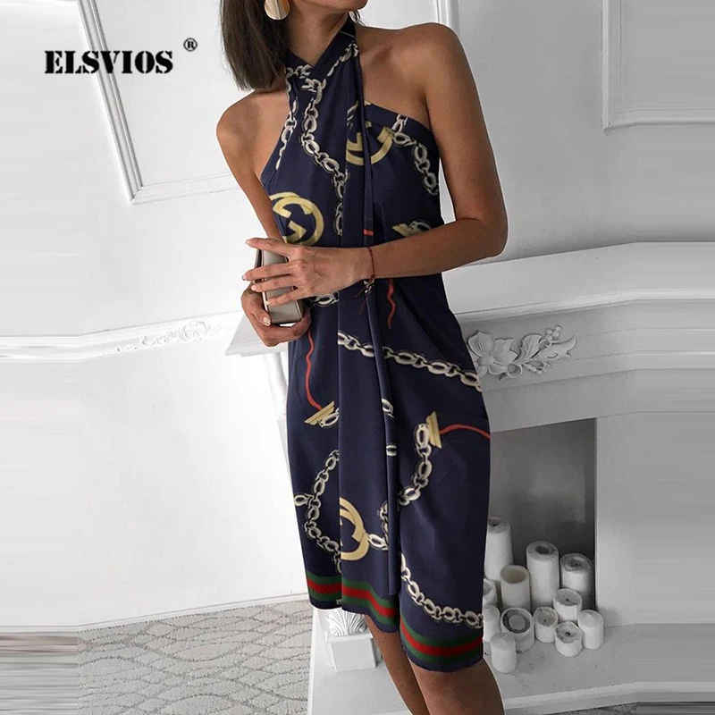 

Sexy Halter Lace-Up Sleeveless Vestidos Ladies Summer New Fashion Backless A-Line Dress Women Elegant Off Shoulder Mini Dresses