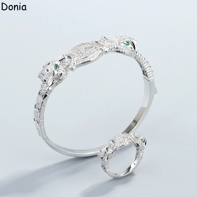 

Donia Jewelry Euro-American Double-Headed Leopard Crocodile Titanium Steel Micro Inset AAA Zircon Luxury Bracelet Ring