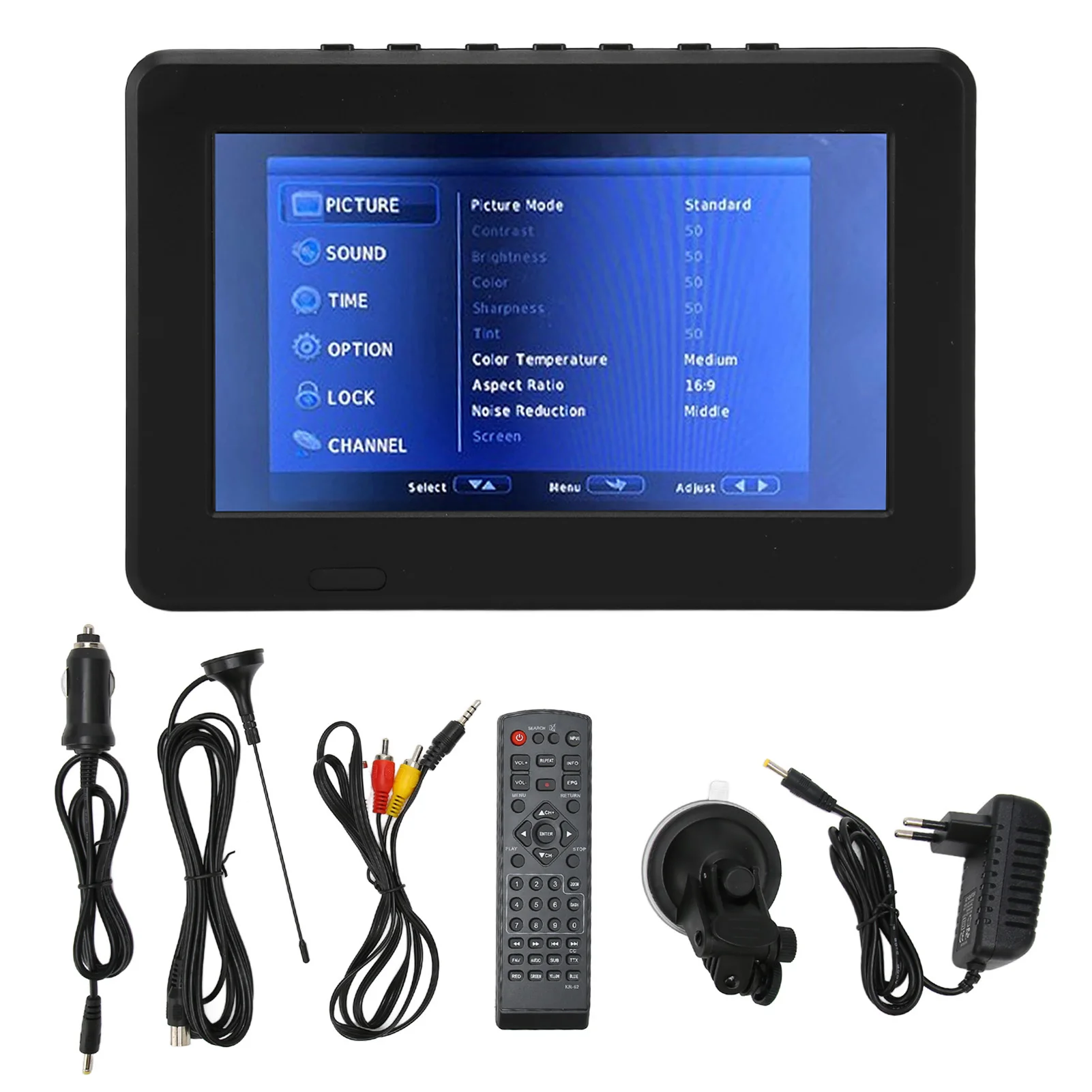 7in HD LED Digital TV Portable Television Video Player Built in Rechargeable Battery EU Plug