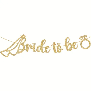 Striscione Dorato Glitterato 'Bride to Be' con Velo e Anelli Decorativi, Ghirlanda per Addio al Nubilato e Decorazione per Bridal Shower