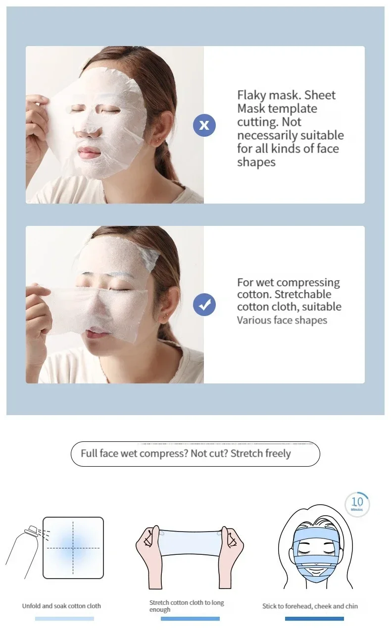 Description Picture 4 of itemWet Cotton 200PCS Stretch Disposable Water Saving Cotton Pad Portable Makeup Removal Cotton Piece Breathable Facial Mask Paper