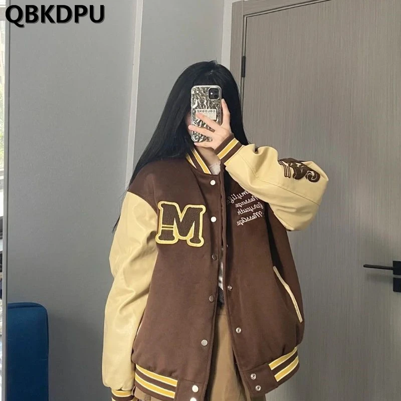 

Patchwork Letter Baseball Jackets Womens Casual Coats Spring Loose Streetwear Chaquetas Korean Fashion Outerwear 2023 New