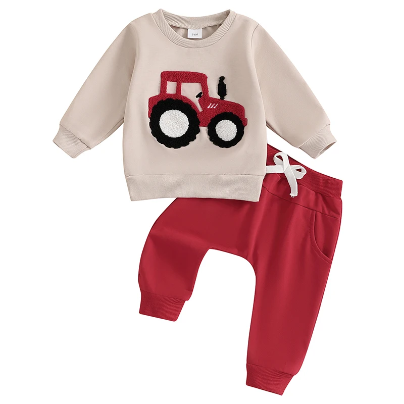 Tractor Embroidery Baby Boy Outfit 1