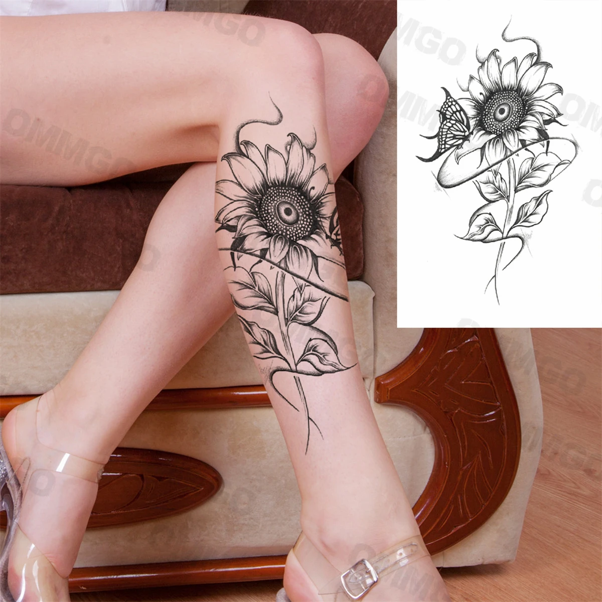 Tatouage Mollet Femme Fleur De Lotus Faux tatouage temporaire pour femmes, fleur de soleil réaliste, mollet,  fleur de Lotus Rose géométrique, peinture artistique corporelle, papier |  AliExpress