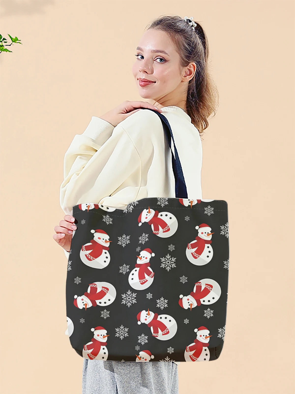Christmas themed printed casual handbag, reusable fashionable backpack, multifunctional handbag, canvas shopping bag
