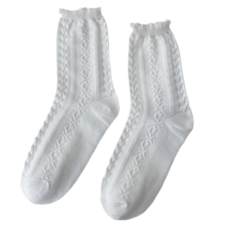 

449B Lolita Sweet Bow Hosiery Ruffle Lace Socks Cotton Dress Socks Ribbon Short Crew Socks for Women Anime Cosplay Costume