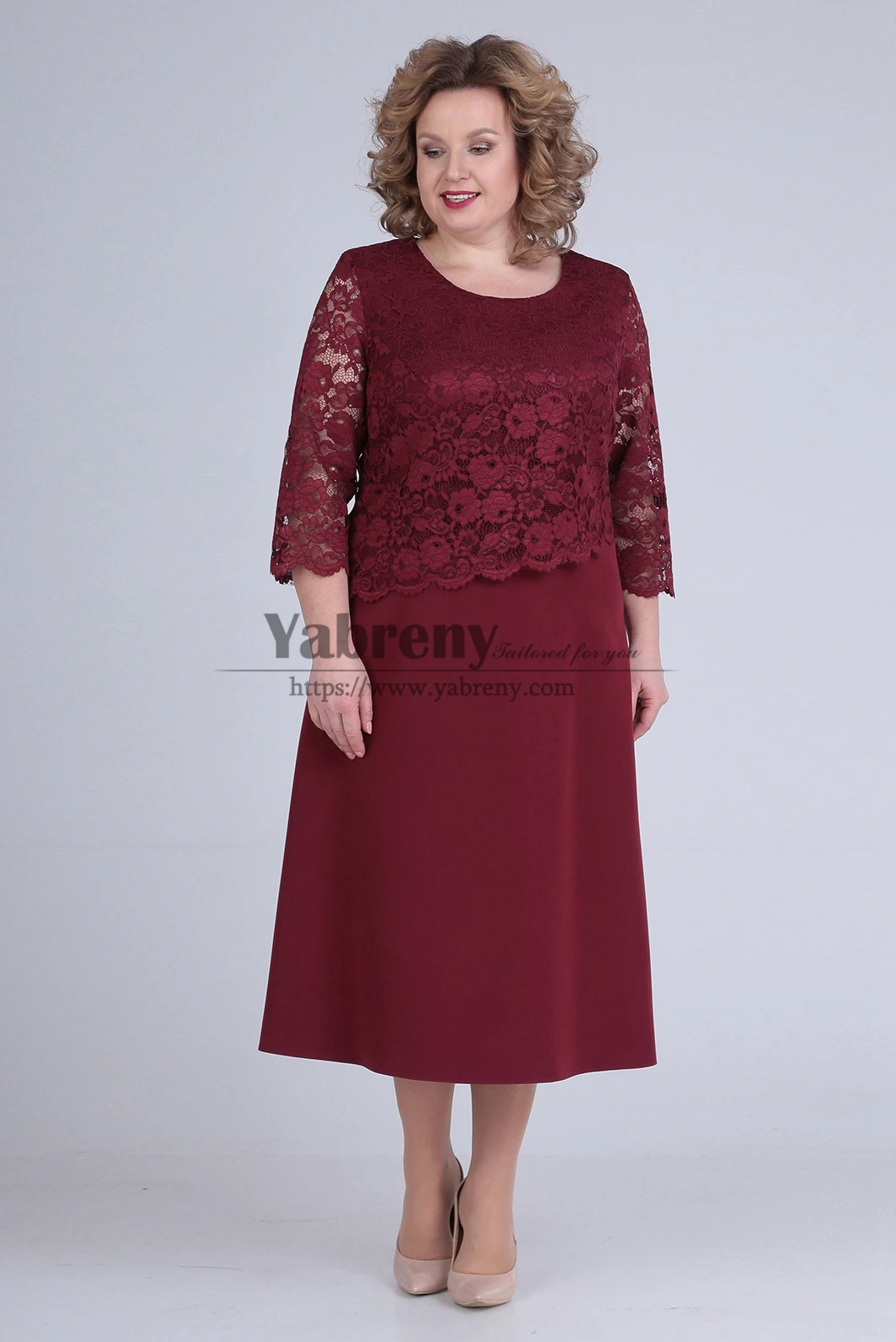 PlussizeBurgundyMotherofthebridedressTeaLengthlacewomensDressforwedding.jpg