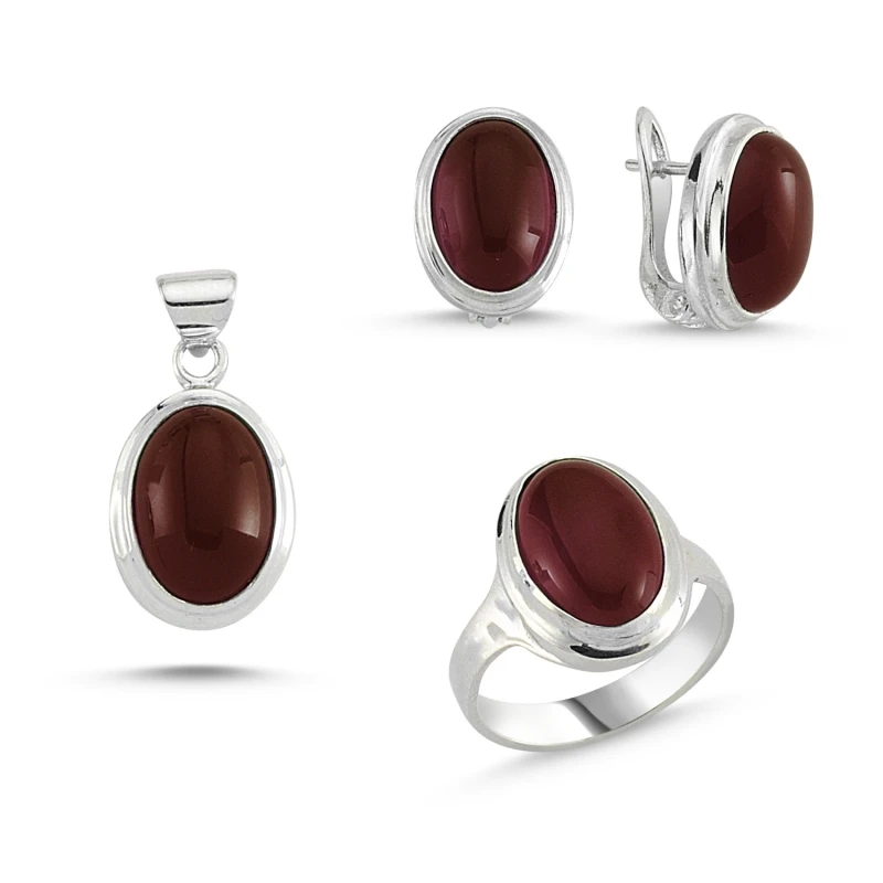 

Silver 925 Sterling Red Agate Stone Handwork Set