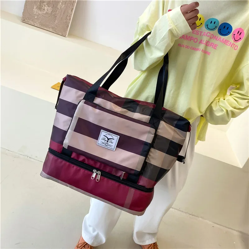 Reisetasche Trockenen und Nassen Trennung Fitness Tasche Mode Plaid Kurze-abstand Hand Gepäck Tasche Leichte Falten Lagerung 골프파우치