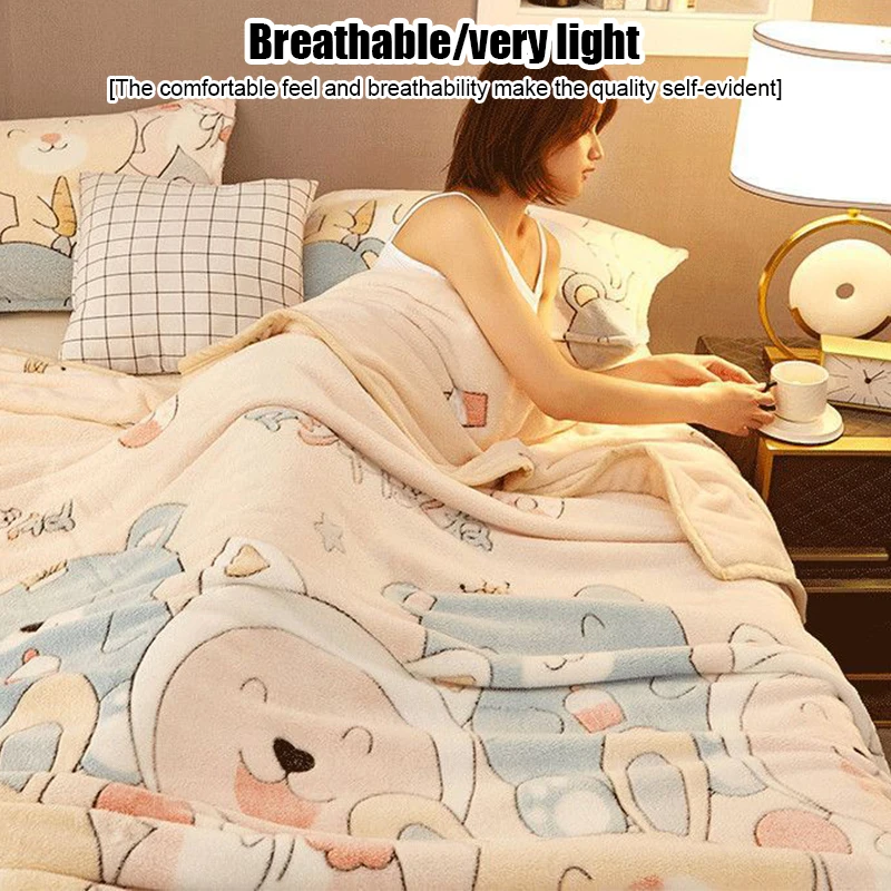 Velvet Bed Sheet Cartoon Bear Thickened Winter Warm Blanket Version Bed Cover Queen King Bedspread Home Decor Coverlid 3
