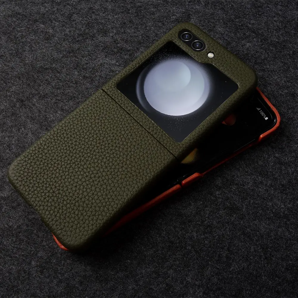Enhanced Product Title: Luxurious Litchi Pattern Genuine Leather Flip Case
