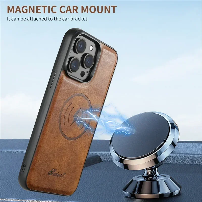 EUCAGR Magsafe Magnetic Leather Wallet Case - 2 In 1 Detachable Shockproof Holder Cover