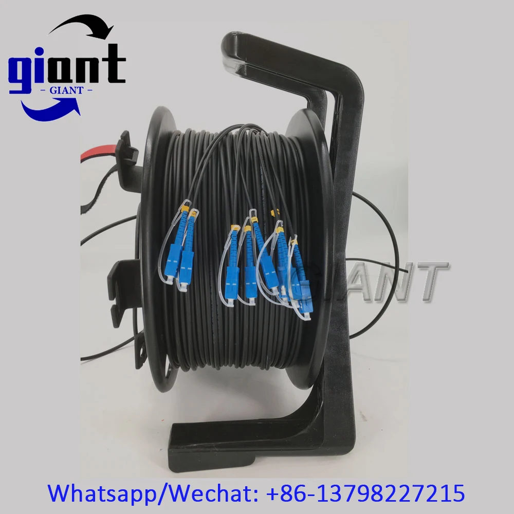 8C,250M,SC/UPC G657A1 SM,단일 모드 5.0mm 수입 아라미드 원사 LSZH/TPU 재킷 PCD380 릴이 있는 장갑 케이블 섬유 패치 코드