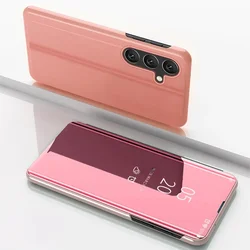 Reflective Flip Phone Case with Mirror Finish and Smart Features for Galaxy A26 (Rose gold)