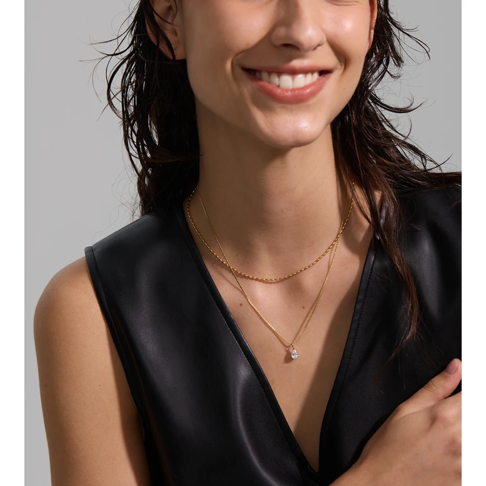 Yhpup Stainless Steel Pendant Necklace Zircon Water Drop