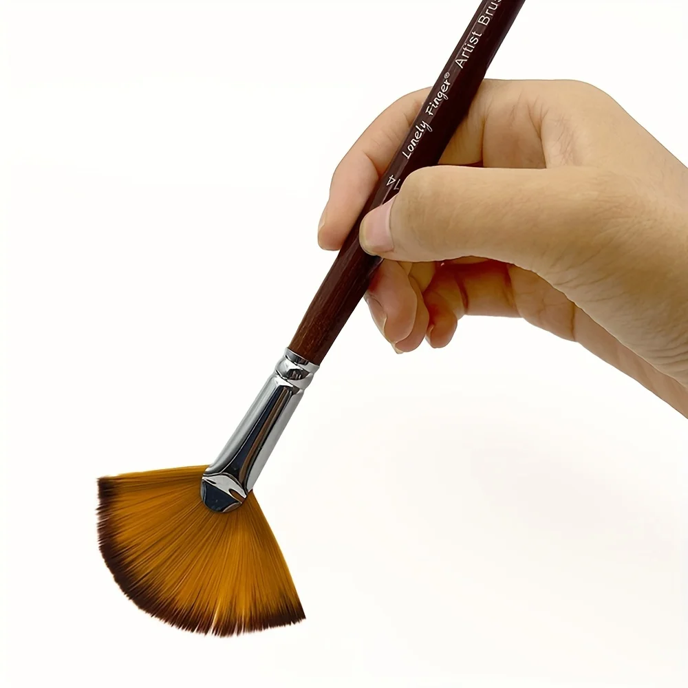 9pcs Professional Fan Paint Brush Set - Long Wood Handle High-Quality Nylon Hair for Watercolor, Acrylic, Oil & More 4