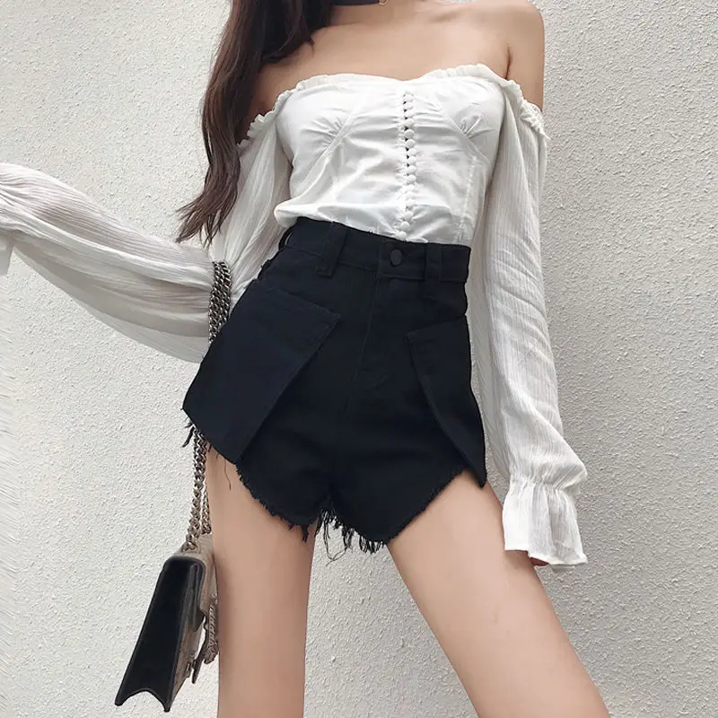 Short Pants for Woman To Wear with Waist Pocket Women's Shorts Sexy Cotton Denim Biker Jeans Clothing Normal Design New In Hot