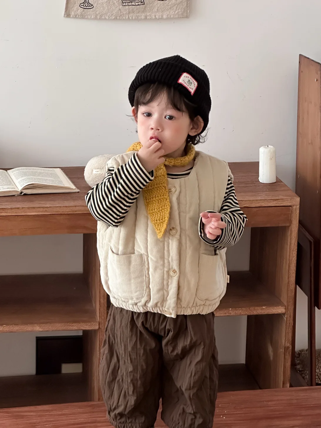  남아 여아 면 패딩 재킷 솔리드 토들러 조끼 가디건 2025 겨울 신상  민소매 따뜻한 조끼 플러스 벨벳 두꺼운