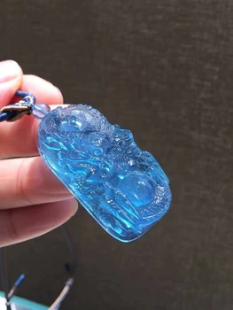 Natural Blue Aquamarine Pendant Dragon Aquamarine Brazil 46*24*12mm Gold Women Fashion Jewelry AAAAAA 1