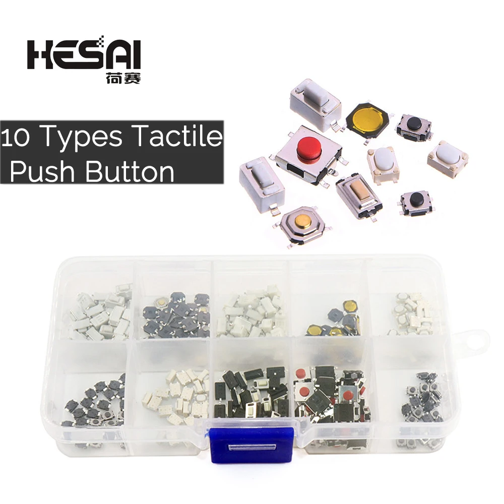 

High Quality 250PCS 10-Types Tactile Push Button Switch Car Remote Control Keys Button Touch Microswitch