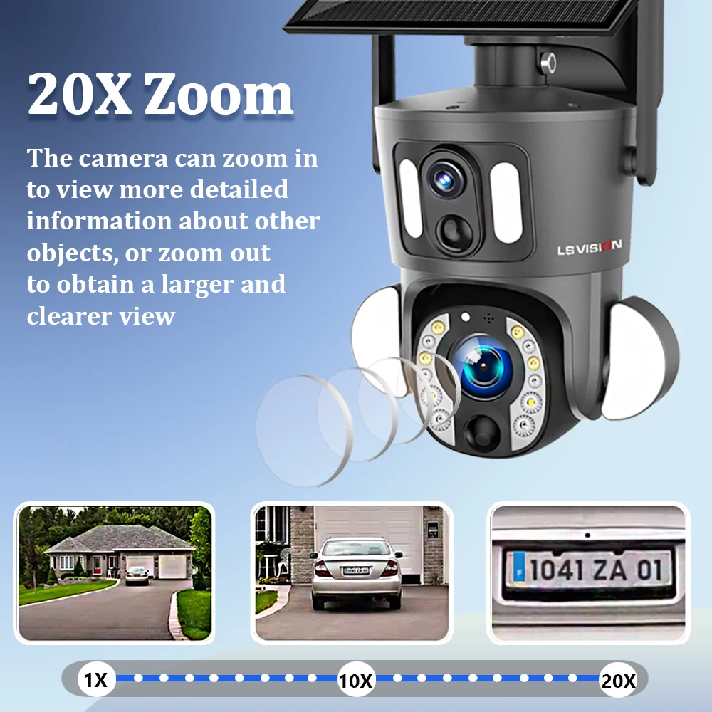 LS VISION 4G Solar Security Camera Outdoor 20X Zoom Dual Screen 8MP WiFi PTZ Dual Lens PIR Detection Auto Tracking Camera UBOX 2