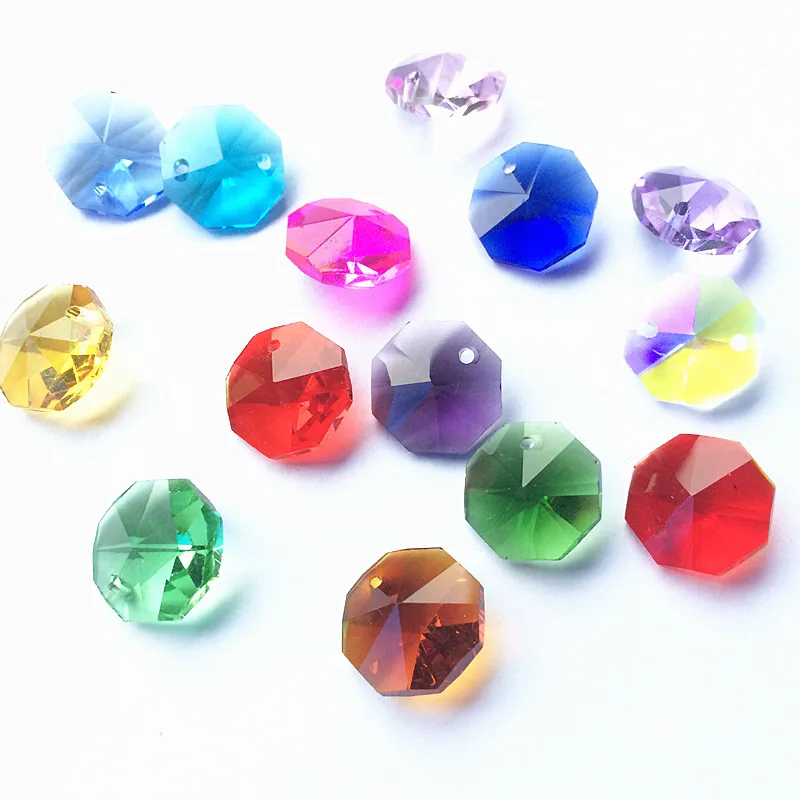 Crystal Beads 20pcs Multicolor 14mm Crystal Octagonal Beads One Hole K9 Crystal Chandelier Parts Accessories DIY Wedding & X-tr