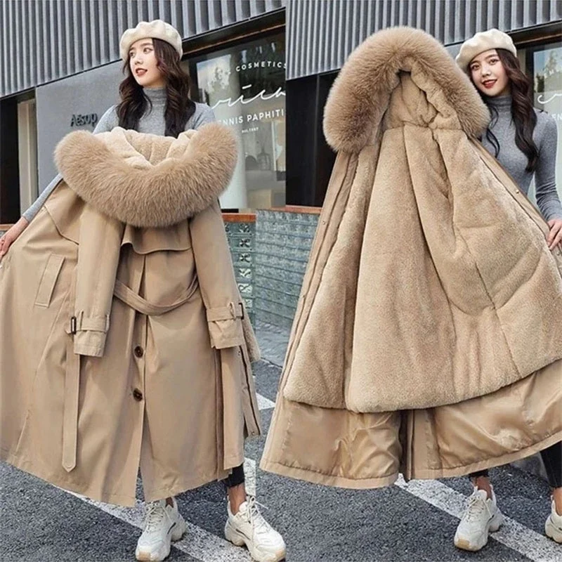 2025 Winter Jacket Women Parkas Thick Warm Fur Lining Long Parka Female Windbreakers Hooded Padded Coat Distachable Outwear 6XL