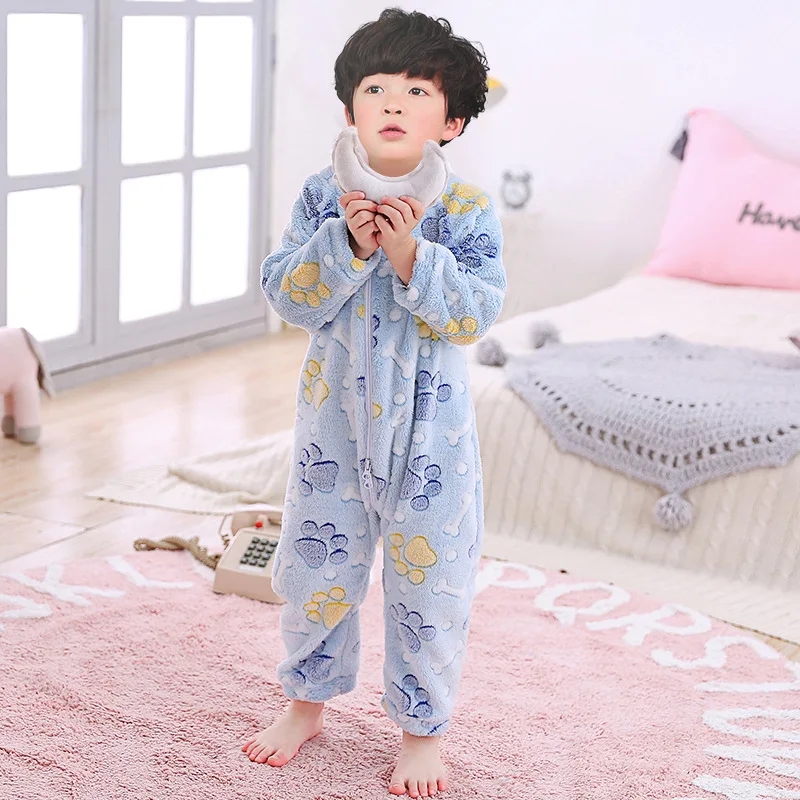 Kids Pajamas Baby Children Jumpsuits Sleeping Wear Toddler Kids Flannel Romper Long Sleeve Autumn Winter Cute Printed Clothing 2 to 4 Years