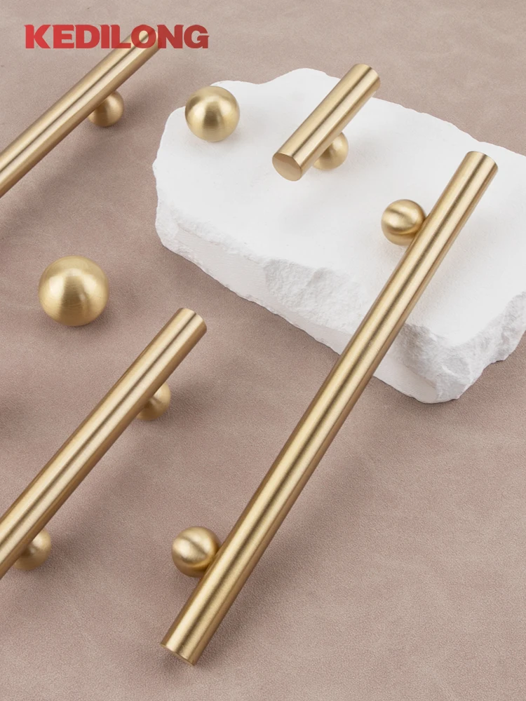 Solid Brass French Surface Cabinet Drawer Handle Modern European Ball Base Long Handle Furniture Handles