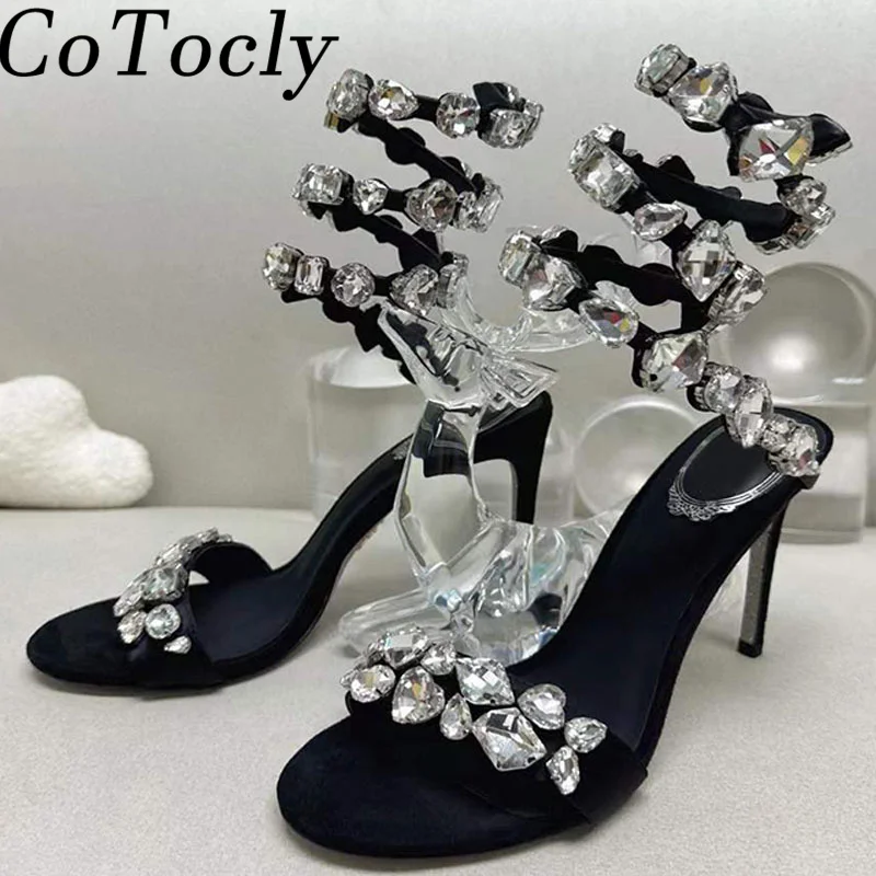 

Luxury Crystal Sandals Women High Heels Wedding Shoes Women Crystal Snake Ankle Strap Sandals Woman Stiletto Summer Sandalias