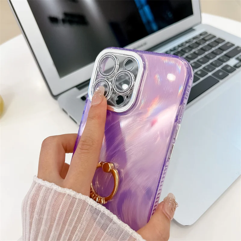 Camlet Federringhalter Laser-Telefonhülle für iPhone 16 Plus 15 14 13 Pro Max Hart-PC Glitzer Kameraschutz Rückseite_voghion.com