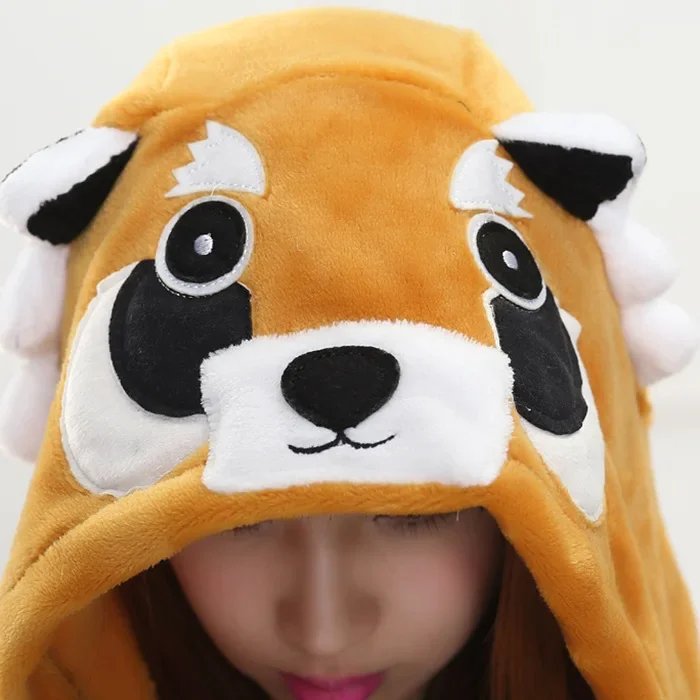 Animal Adults Raccoon Footed Pajamas Cartoon Flannel Red Panda Footed Kigurumi Onesies Cosplay Costumes MINISO
