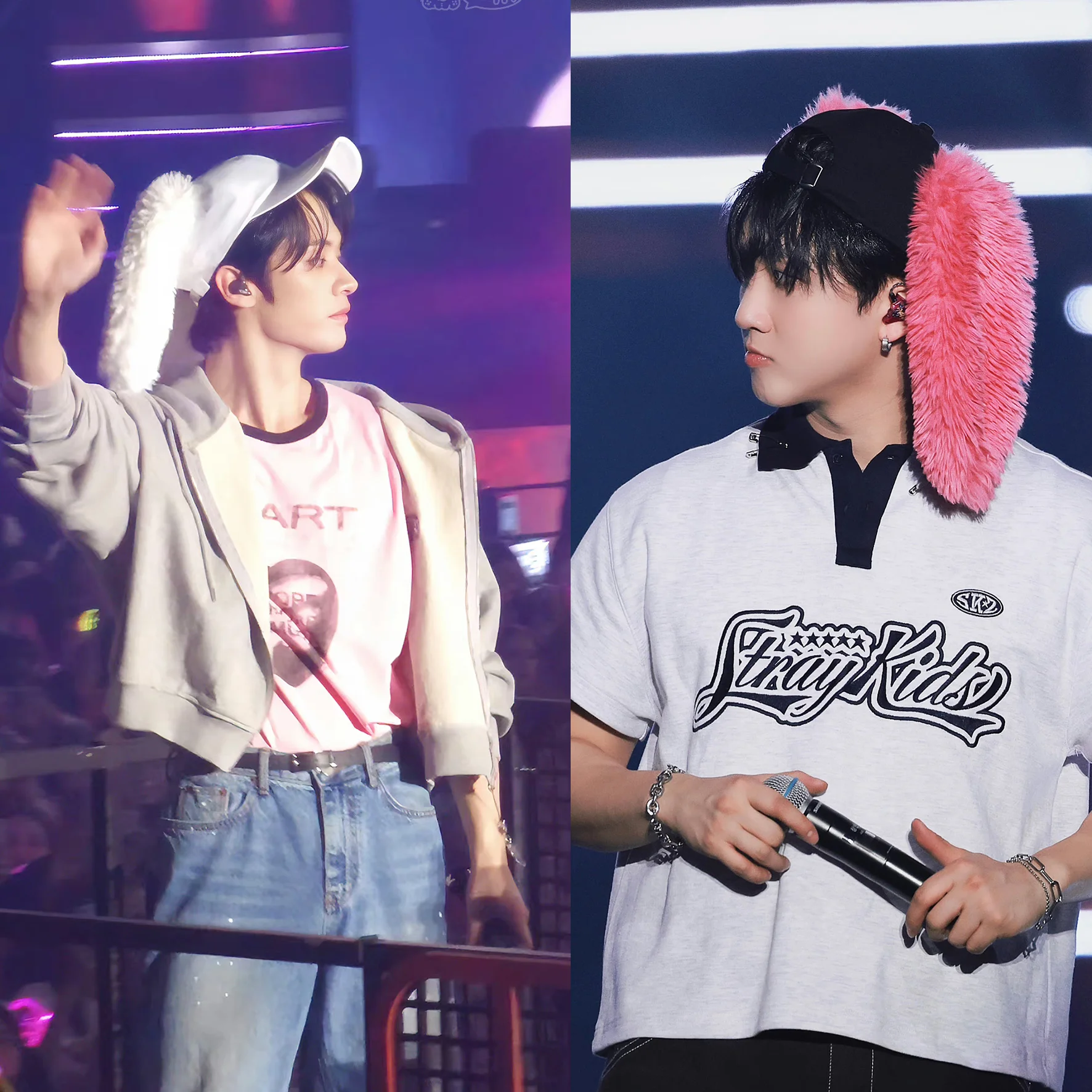 

KPOP Stray Kids Baseball Hat 5-Star Dome Tour Plush Rabbit Hair Ear Duck Tongue Cap LeeKnow ChangBin Unisex Clothing Accessories