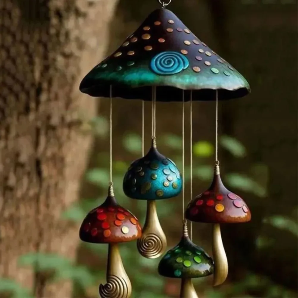 

Mushroom Colorful Wind Chimes Resin Durable Wind Chime Handmade Art Painted Aeolian Bells Garden Yard Hanging Decoration