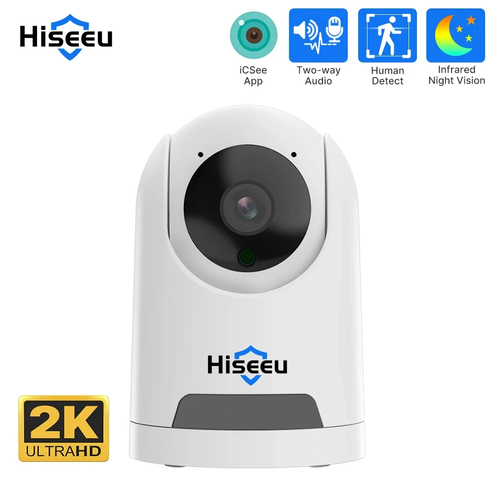 Telecamera WiFi Interna 2K Hiseeu - Visione Notturna IR, Rotazione 360°, Rilevamento Movimento Umano/animale, App Vicohome, Per Bambini E Animali