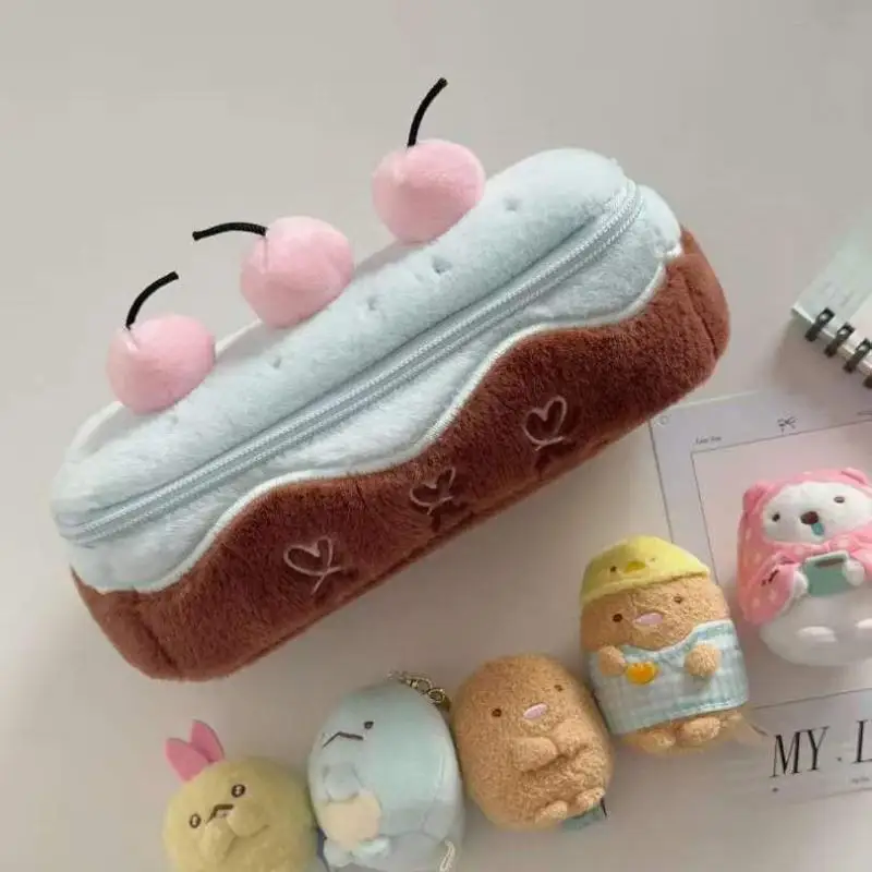 카와이 체리 케이크 퍼지 플러시 필통 대용량 귀여운 학용품 문구 정리 파우치 홀더 학생 선물