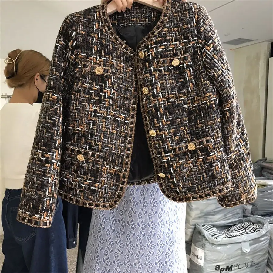 

Women Vintage Tweed Jacquard Jacke Long Sleeve Winter Autumn 2023 Coat Female Elegant Chic Top Ladies Outwear Free Ship Clothing