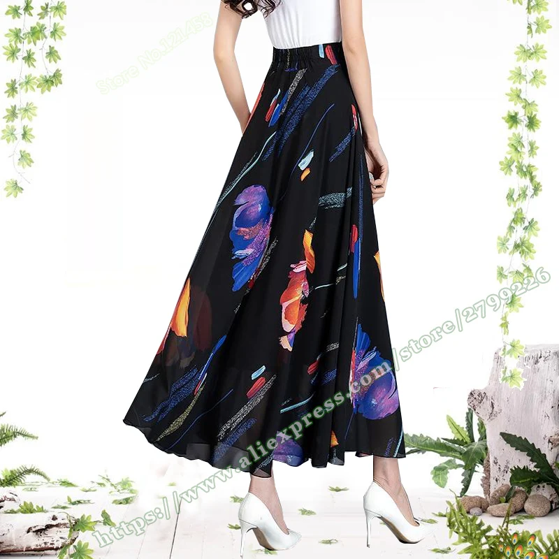 Large size A-line faldas largas elegantes Chiffon Small floral Long Skirts  Women's Summer 2023 New