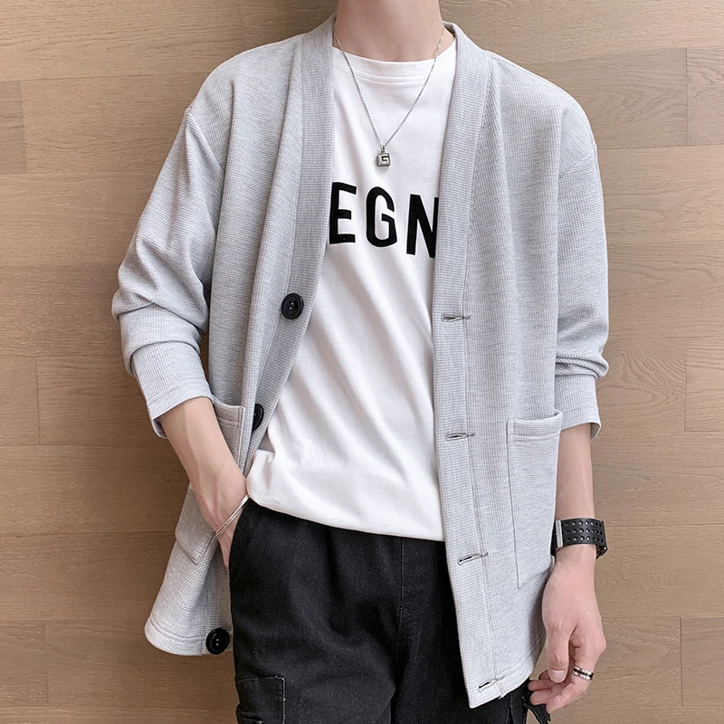Fashion V-Neck Spliced Solid Color Korean Cardigan Sweaters Men's Clothing 2024 Spring Autumn New Loose Knitted All-match Tops