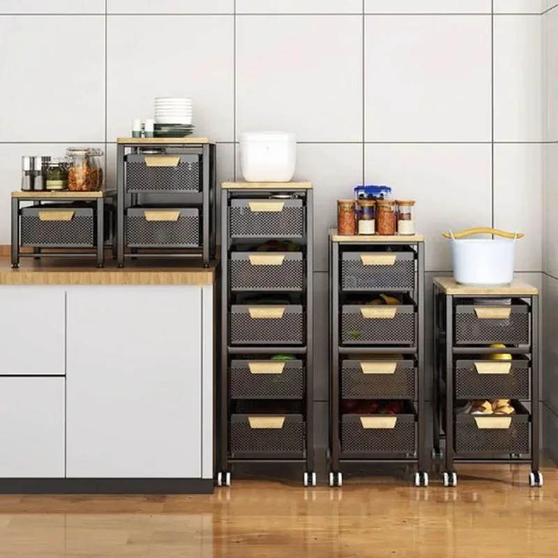 Multi-functional Kitchen Trolleys Home Vegetable Fruit Storage Auxiliary Cart Multi-layer Movable Narrow Kitchen Storage Trolley