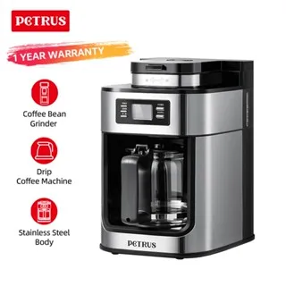 Petrus Automactic Coffee Machine Stainless Steel 10-cup Drip Coffee Maker Brew Machine With Built-In Grinder