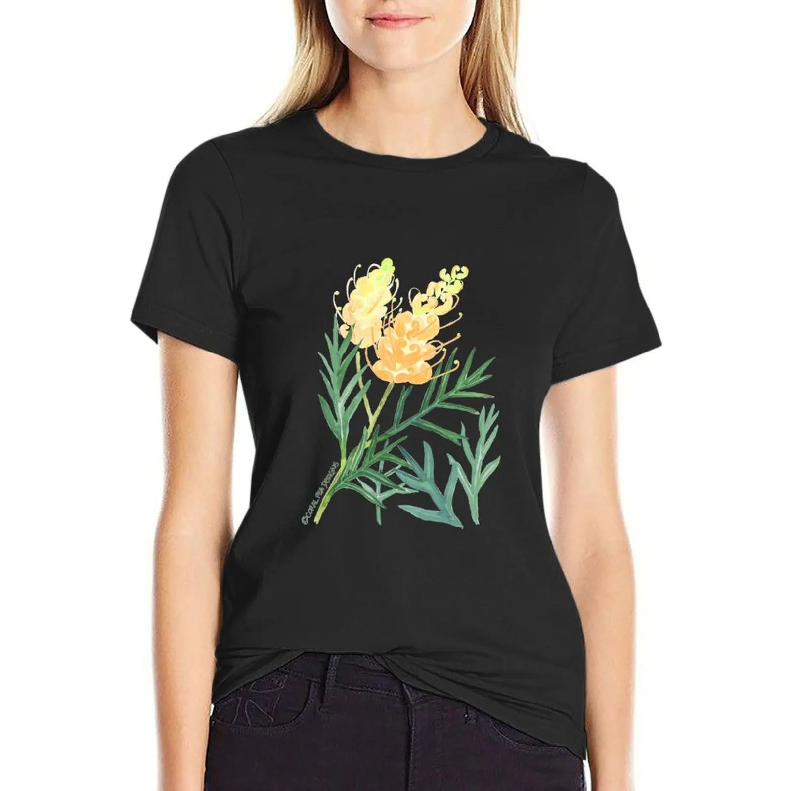 

Yellow Watercolour Grevillea T-Shirt summer clothes female T-shirt Women