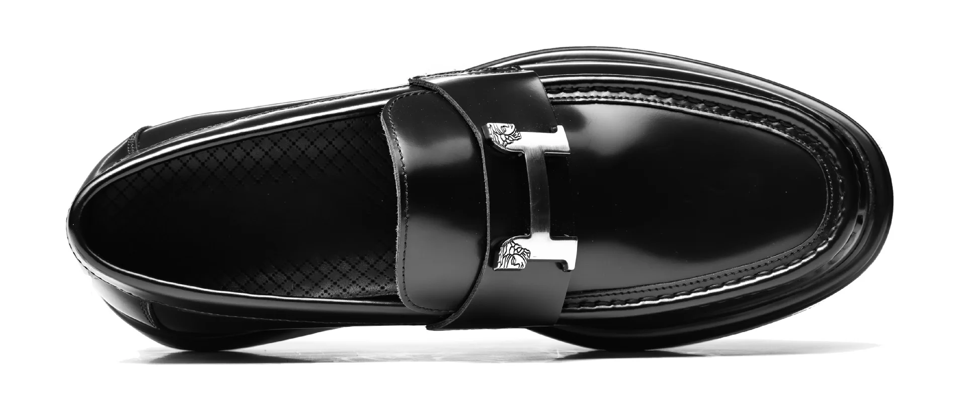 Sommerliche Business- und Freizeit-Herren-Loafer mit rundem Vorderteil, aus Leder, mit Metallschnalle, feuchtigkeitsableitend, atmungsaktiv, glänzend – Detail 14