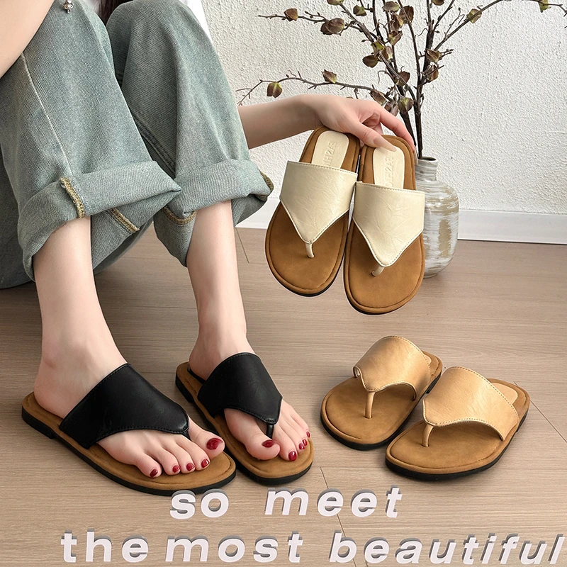 Aphixta Concise Black Flip Flop Flat With Slippers Casual Women Mulers Outside Summer Sandals Shoe Women's Flip Flops