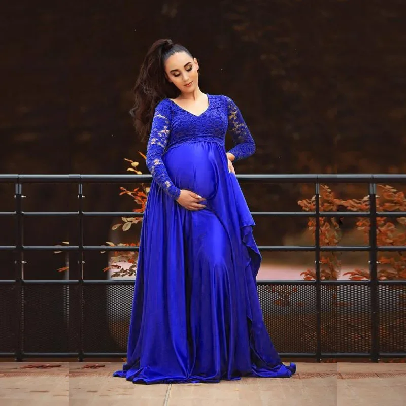 

Lace Rayon Maternity Photography Props Long Dress Splicing Pregnancy Dresses Elegence Pregnant Women Maxi Gown For Photo Shoot