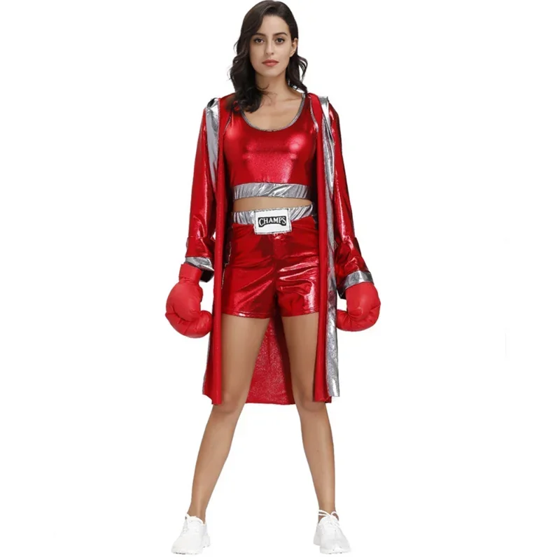 

Men Women Cosplay Costume Boxing Robe with Shorts and Tops Adult Hooded Cloak Robe Uniform Couple Boxer Performance Costume