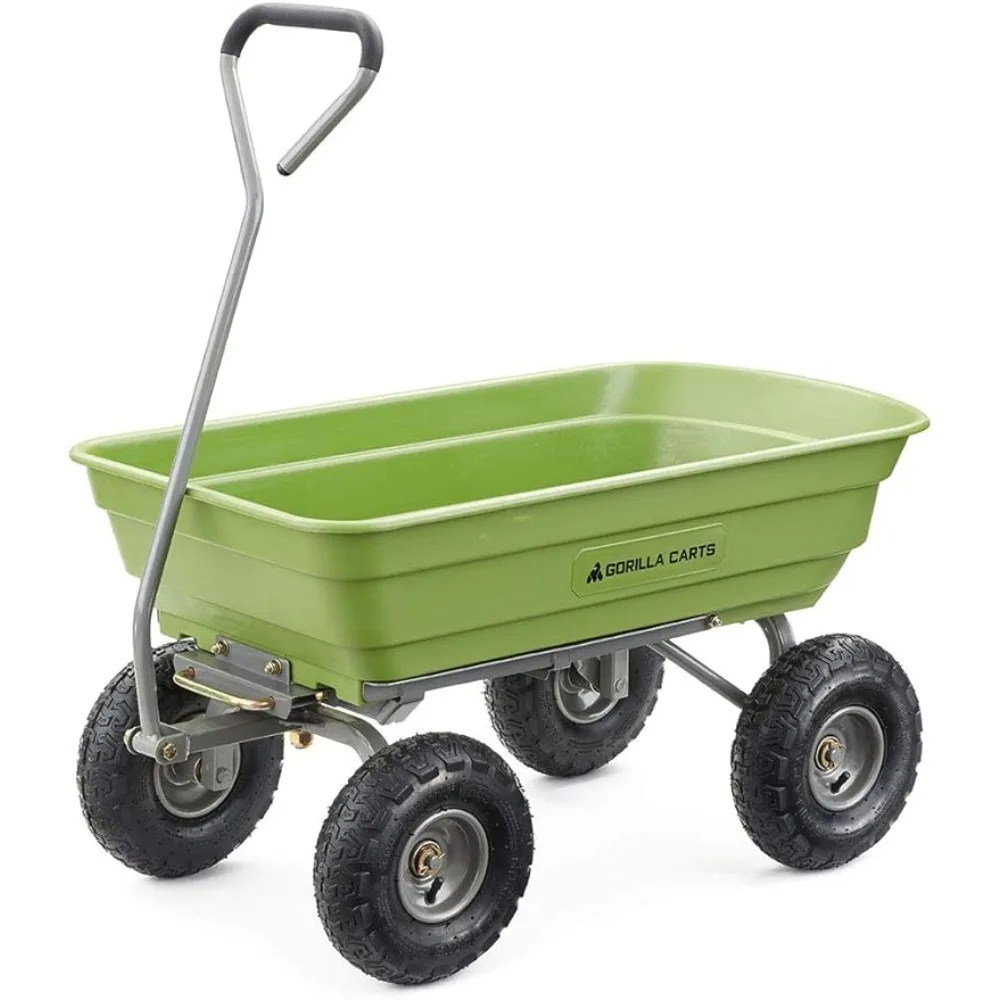 

600 Pound Capacity Heavy Duty Poly Yard Garden Steel Quick Dump Utility Wheelbarrow Wagon Trolley Cart With Straight Pull Handle